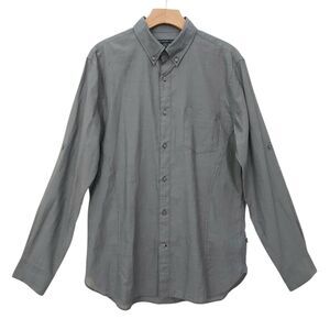 John Varvatos Shirt Mens Medium Gray Roll Tab Sleeve Cotton Casual Office Work